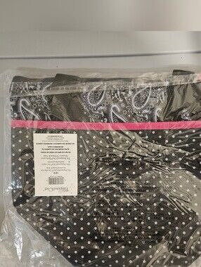 Pampered Chef Black White Polka Dot & Paisley Lunch Tote with Pink Trim